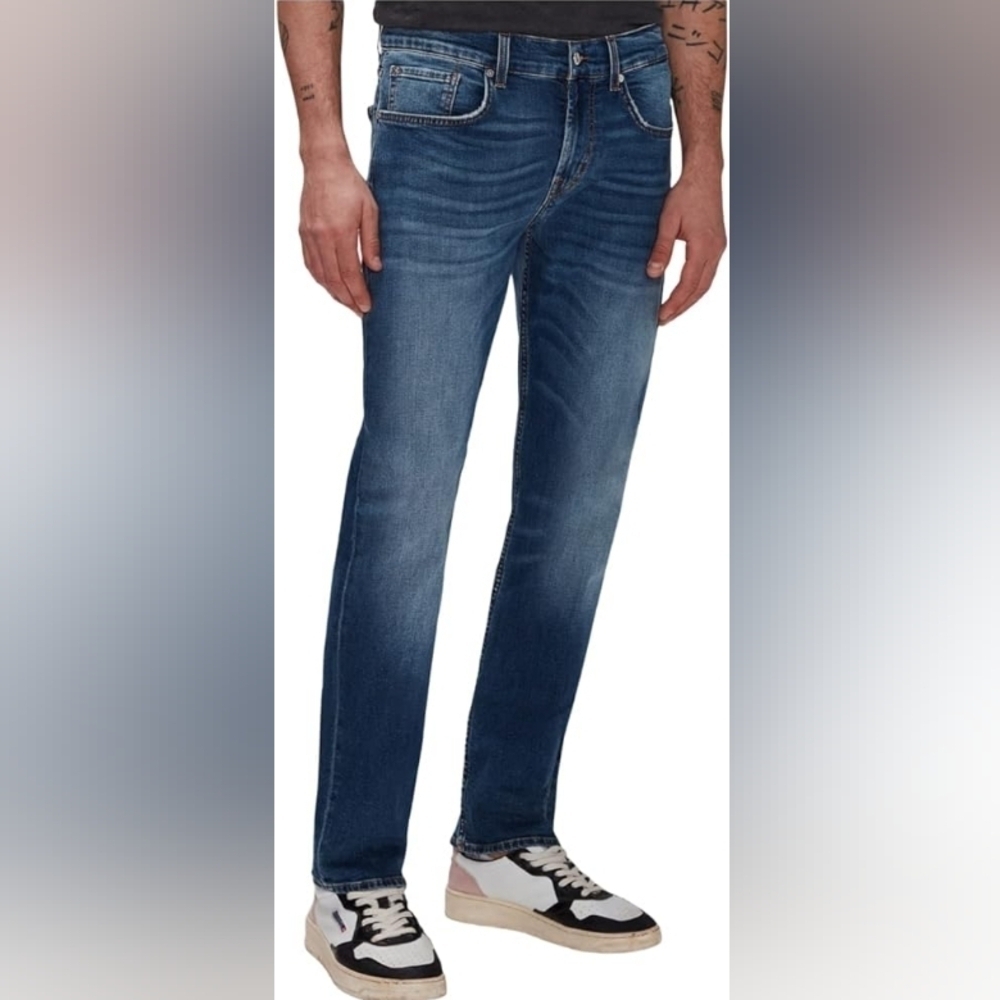 7FAMK Men's The Straight Dark Blue Jeans W34 Short *Inseam 27" L 37.5 EUC